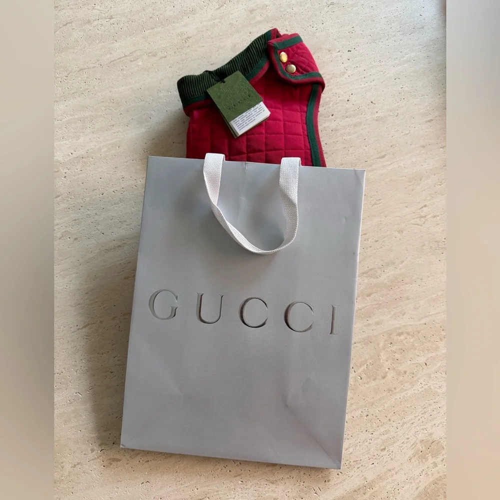 NWT Gucci Red Quilted GG Interlocking Drill Pet Coat Jacket 100% Cotton Sz M